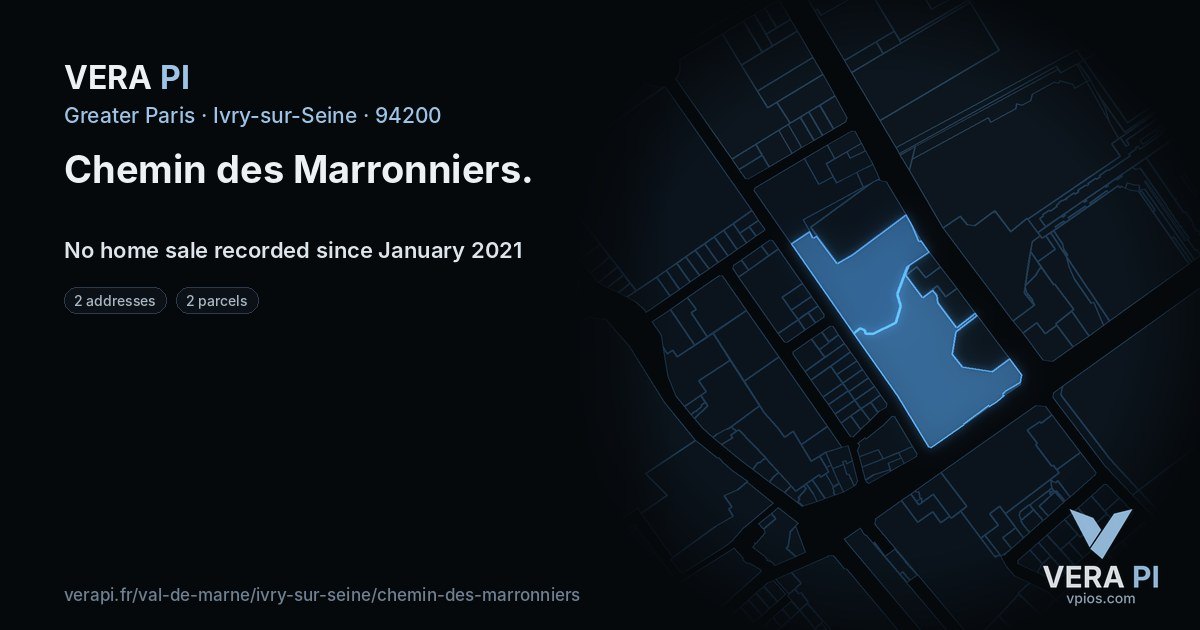 Chemin des Marronniers, Ivry-sur-Seine at night – every parcel coloured by the prices around it, the street's own parcels lit