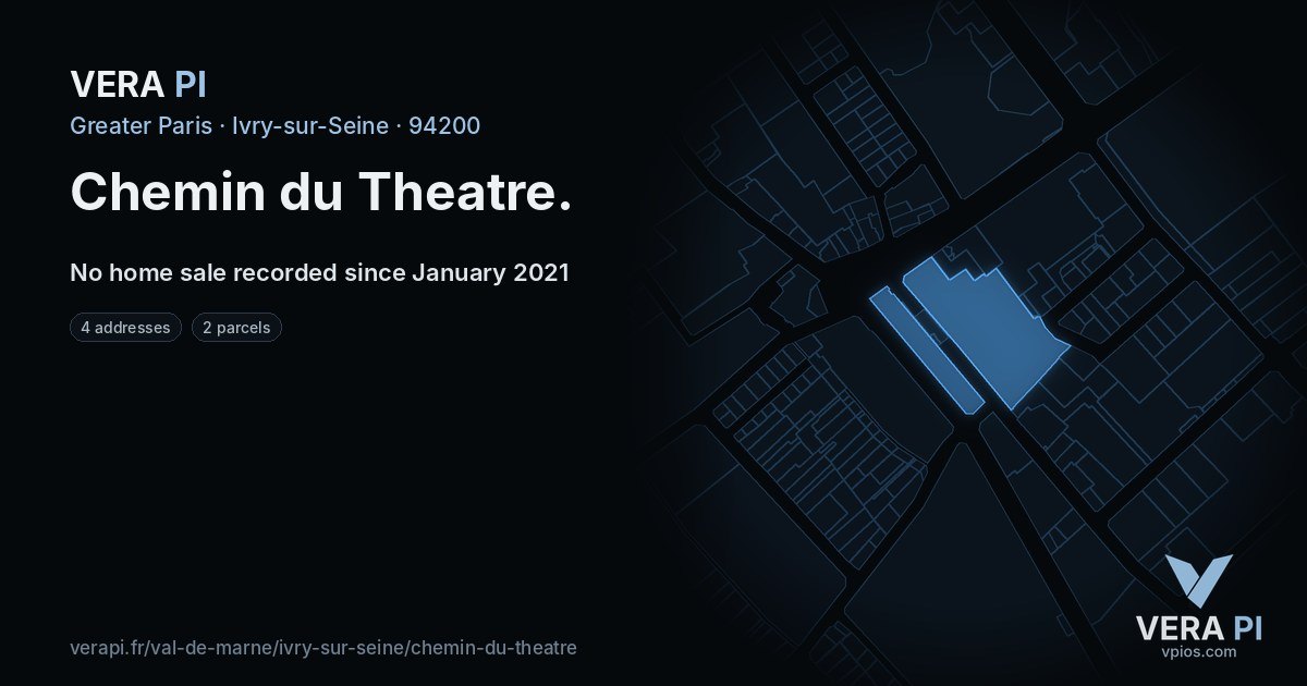 Chemin du Theatre, Ivry-sur-Seine at night – every parcel coloured by the prices around it, the street's own parcels lit