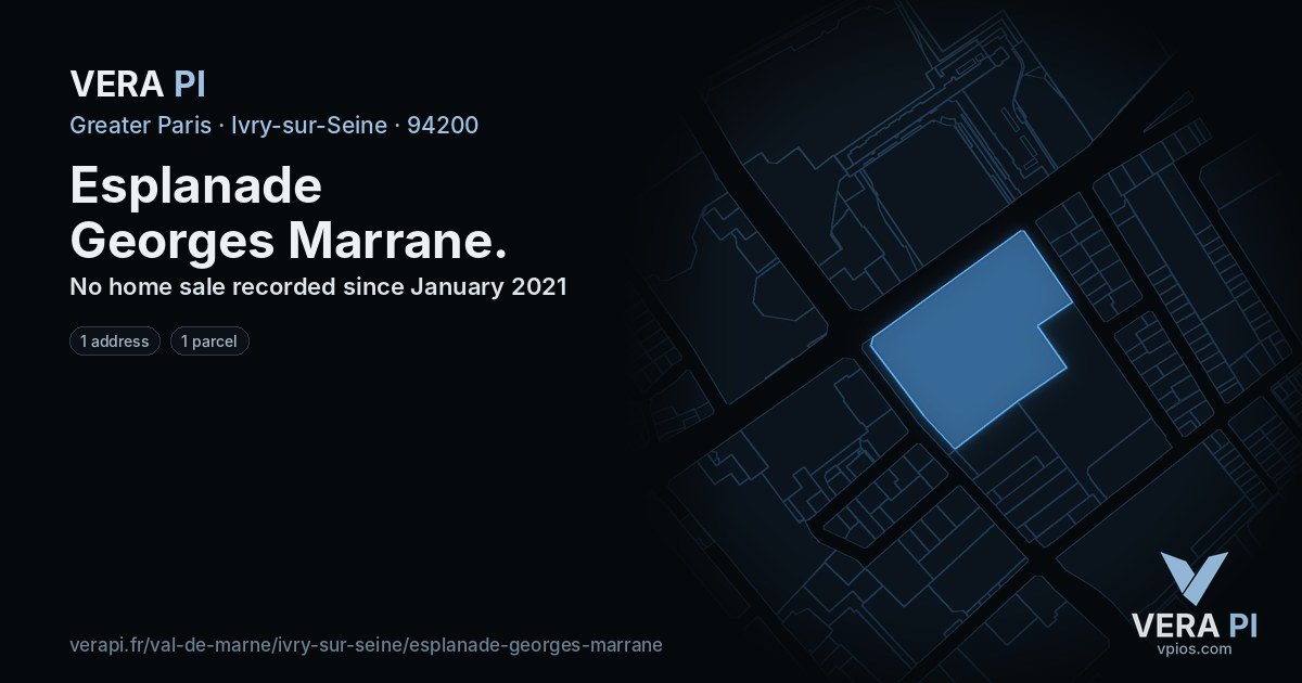 Esplanade Georges Marrane, Ivry-sur-Seine at night – every parcel coloured by the prices around it, the street's own parcels lit