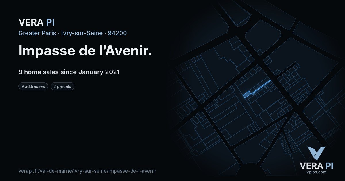 Impasse de l’Avenir, Ivry-sur-Seine at night – every parcel coloured by the prices around it, the street's own parcels lit