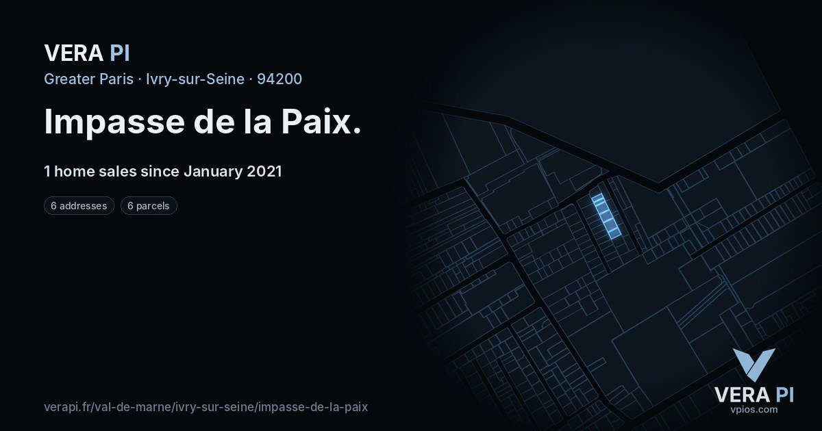 Impasse de la Paix, Ivry-sur-Seine at night – every parcel coloured by the prices around it, the street's own parcels lit