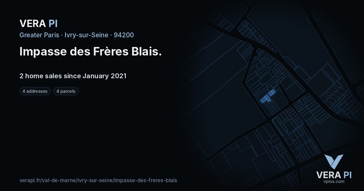 Impasse des Frères Blais, Ivry-sur-Seine at night – every parcel coloured by the prices around it, the street's own parcels lit