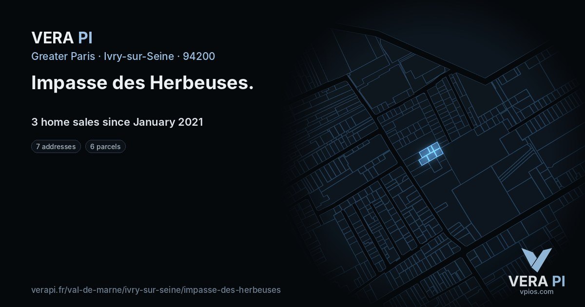 Impasse des Herbeuses, Ivry-sur-Seine at night – every parcel coloured by the prices around it, the street's own parcels lit