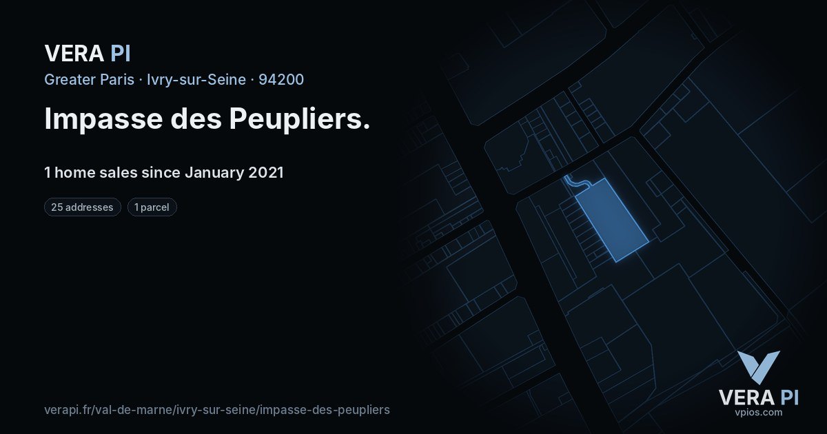 Impasse des Peupliers, Ivry-sur-Seine at night – every parcel coloured by the prices around it, the street's own parcels lit