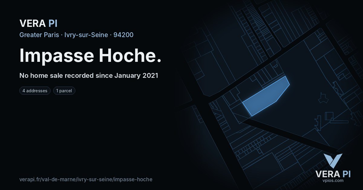 Impasse Hoche, Ivry-sur-Seine at night – every parcel coloured by the prices around it, the street's own parcels lit