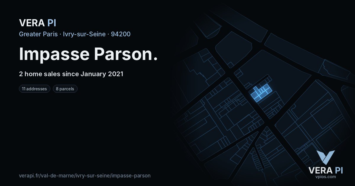 Impasse Parson, Ivry-sur-Seine at night – every parcel coloured by the prices around it, the street's own parcels lit