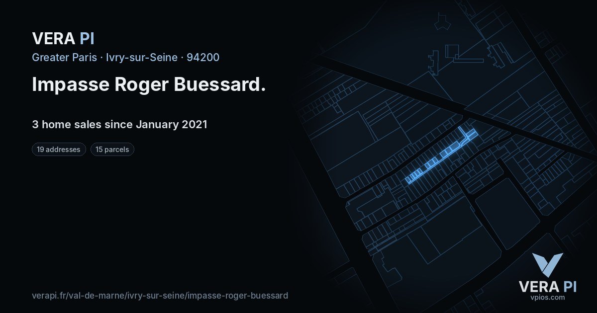 Impasse Roger Buessard, Ivry-sur-Seine at night – every parcel coloured by the prices around it, the street's own parcels lit