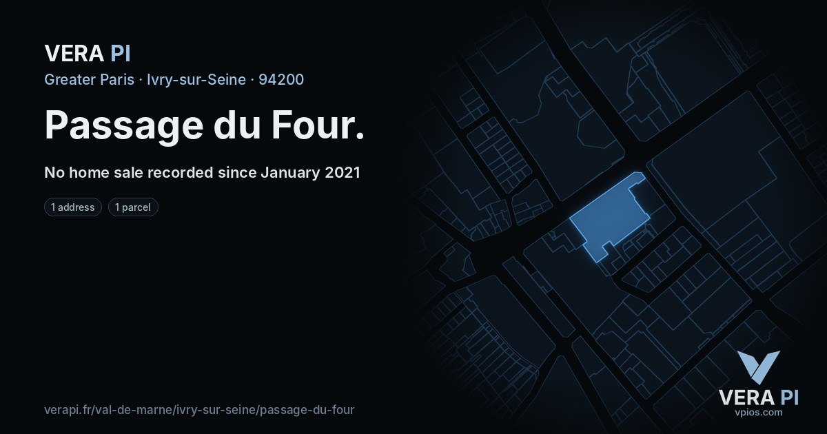 Passage du Four, Ivry-sur-Seine at night – every parcel coloured by the prices around it, the street's own parcels lit