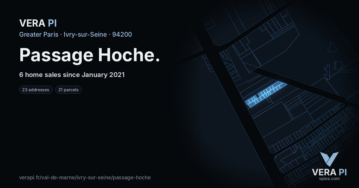 Passage Hoche, Ivry-sur-Seine at night – every parcel coloured by the prices around it, the street's own parcels lit