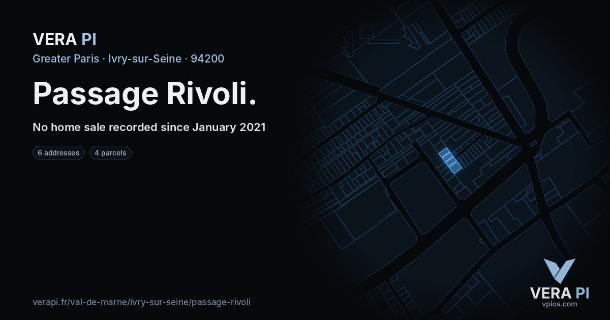 Passage Rivoli, Ivry-sur-Seine at night – every parcel coloured by the prices around it, the street's own parcels lit