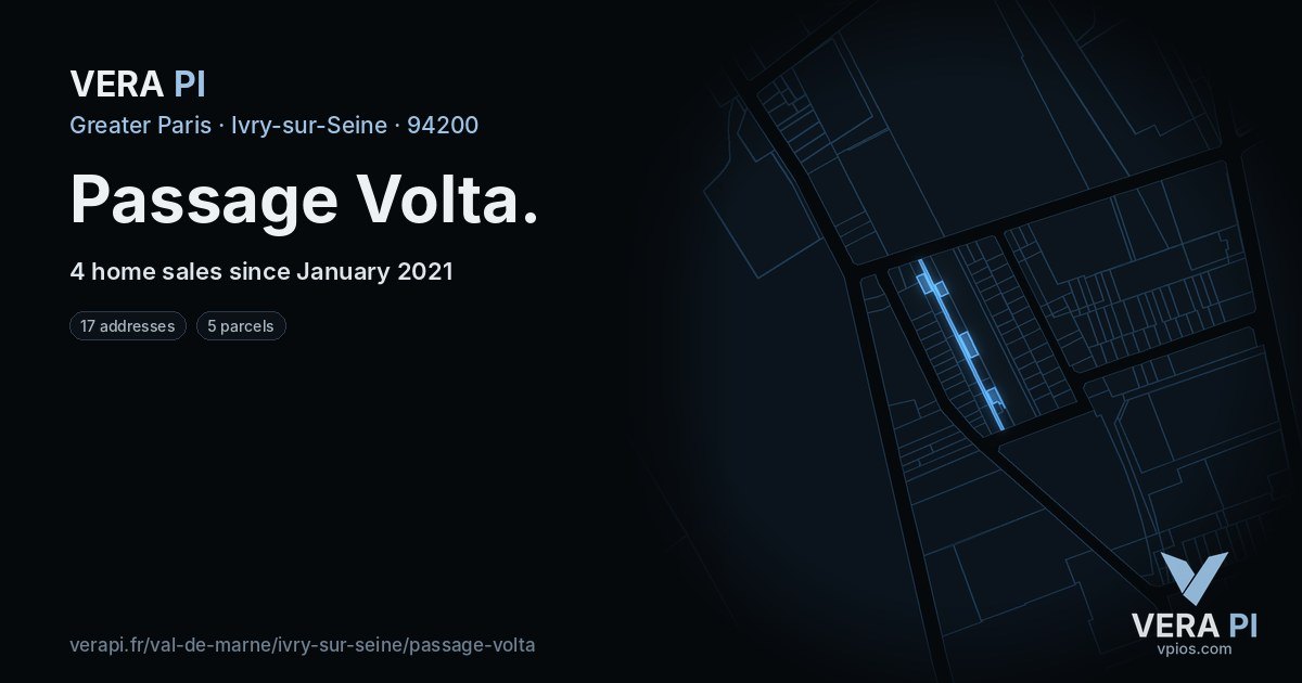 Passage Volta, Ivry-sur-Seine at night – every parcel coloured by the prices around it, the street's own parcels lit