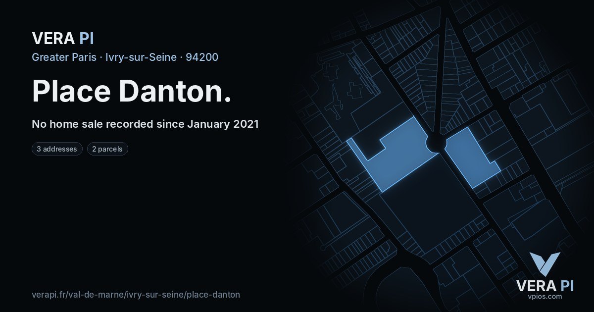 Place Danton, Ivry-sur-Seine at night – every parcel coloured by the prices around it, the street's own parcels lit