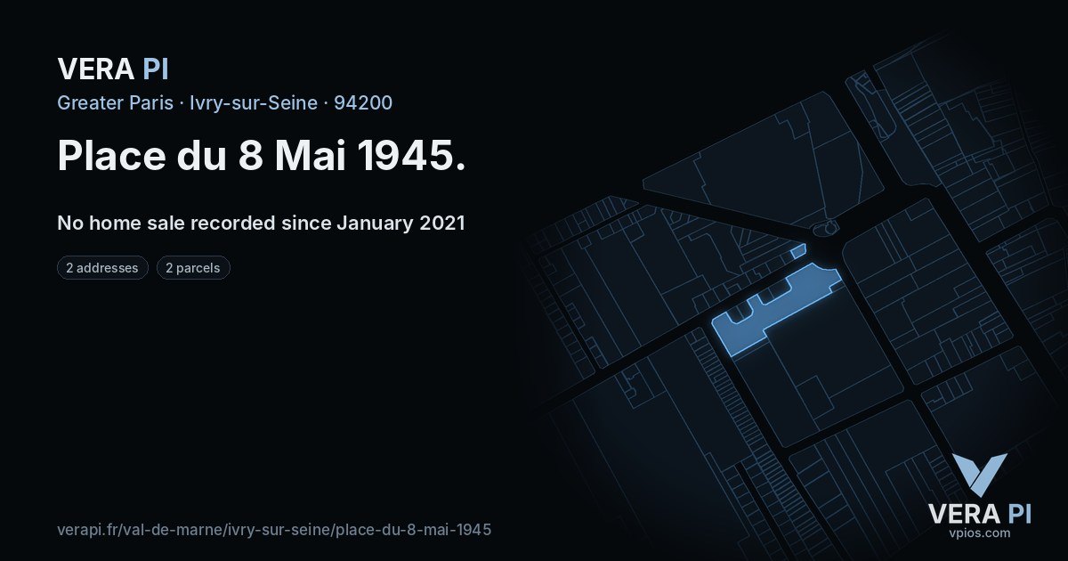 Place du 8 Mai 1945, Ivry-sur-Seine at night – every parcel coloured by the prices around it, the street's own parcels lit