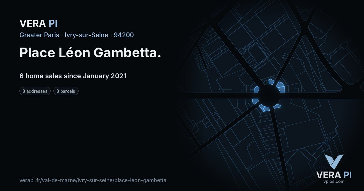 Place Léon Gambetta, Ivry-sur-Seine at night – every parcel coloured by the prices around it, the street's own parcels lit