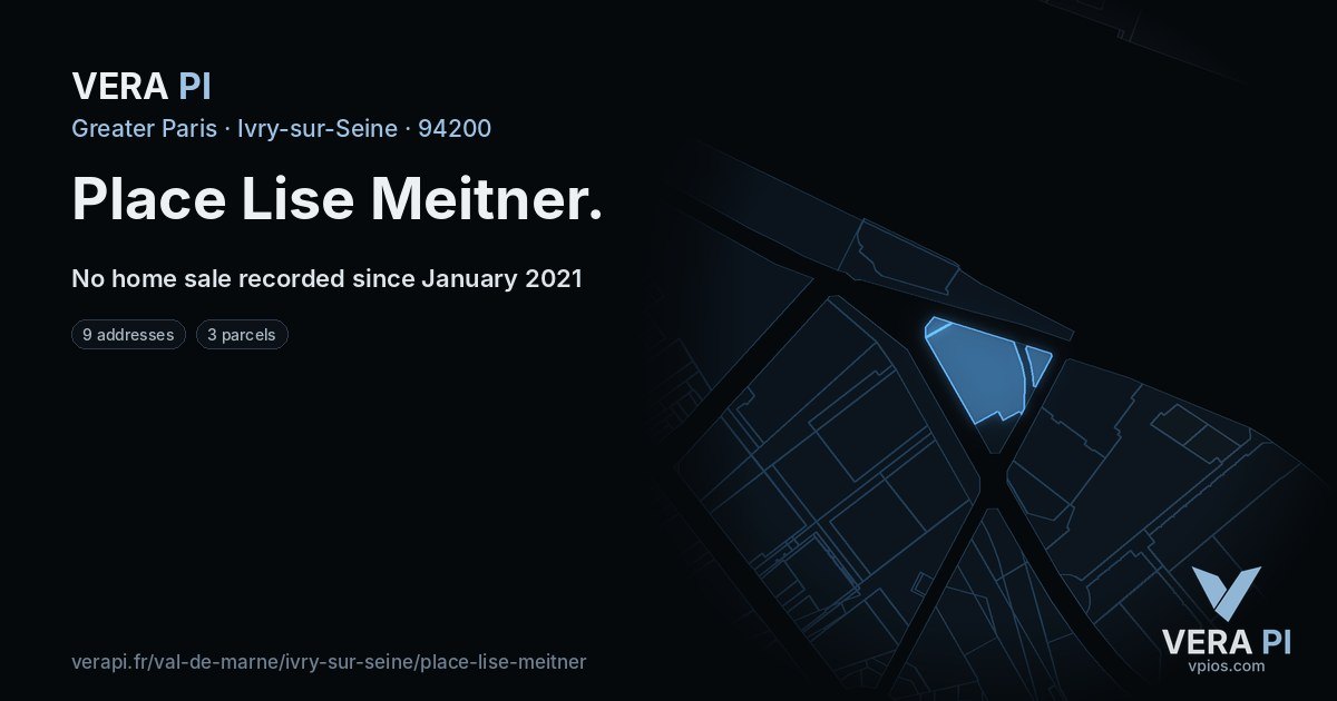 Place Lise Meitner, Ivry-sur-Seine at night – every parcel coloured by the prices around it, the street's own parcels lit