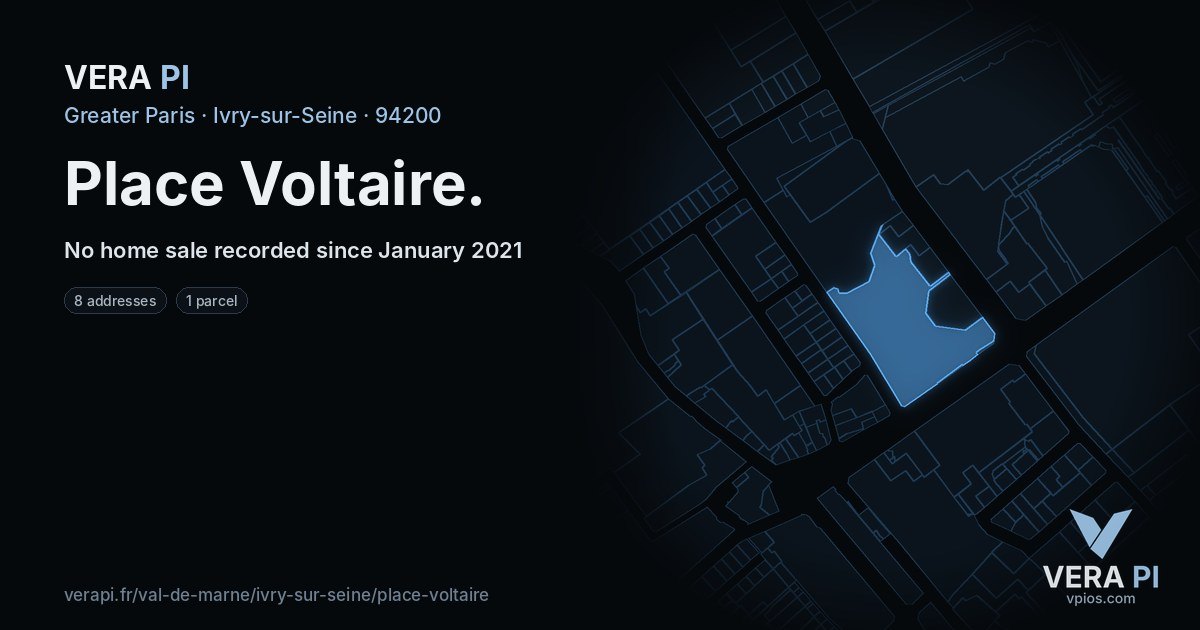 Place Voltaire, Ivry-sur-Seine at night – every parcel coloured by the prices around it, the street's own parcels lit