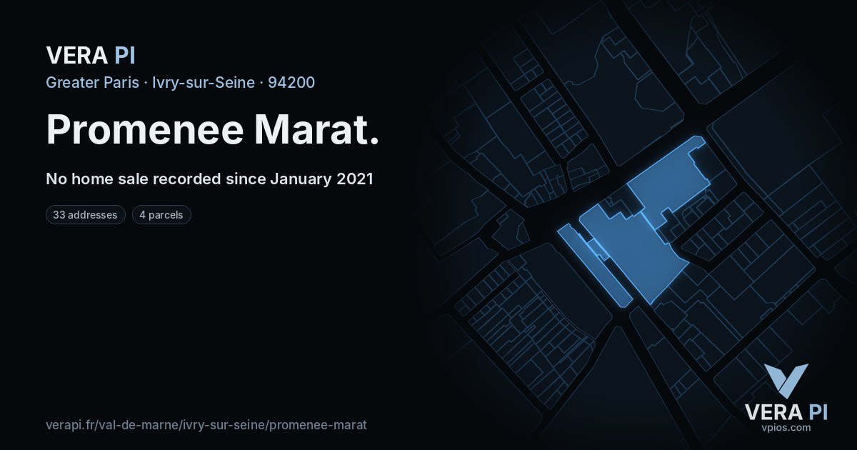Promenee Marat, Ivry-sur-Seine at night – every parcel coloured by the prices around it, the street's own parcels lit