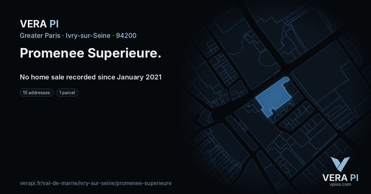 Promenee Superieure, Ivry-sur-Seine at night – every parcel coloured by the prices around it, the street's own parcels lit
