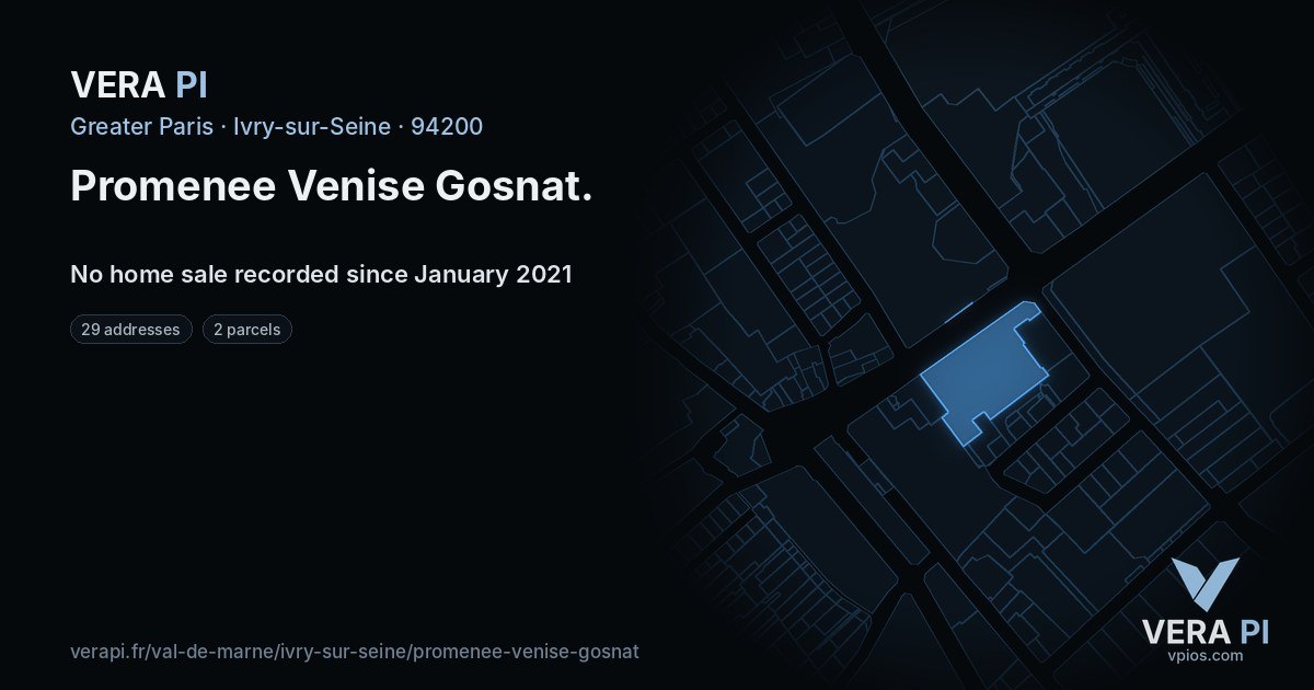 Promenee Venise Gosnat, Ivry-sur-Seine at night – every parcel coloured by the prices around it, the street's own parcels lit