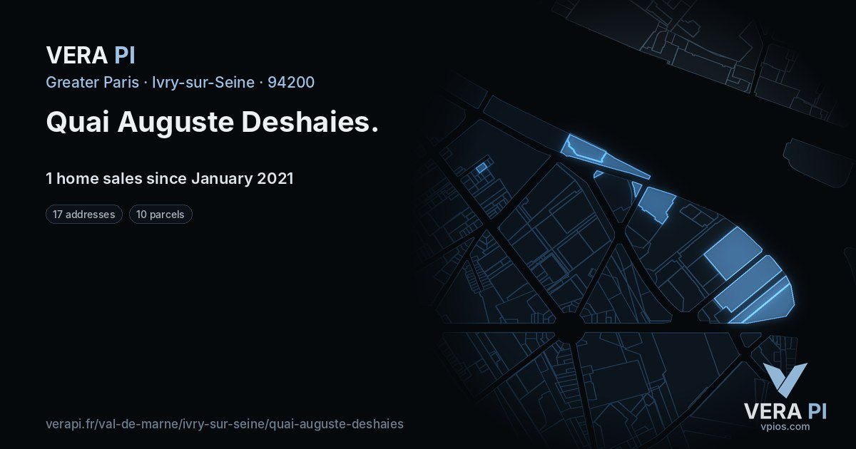 Quai Auguste Deshaies, Ivry-sur-Seine at night – every parcel coloured by the prices around it, the street's own parcels lit