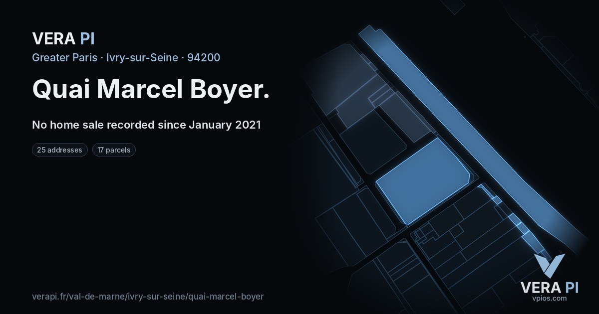 Quai Marcel Boyer, Ivry-sur-Seine at night – every parcel coloured by the prices around it, the street's own parcels lit