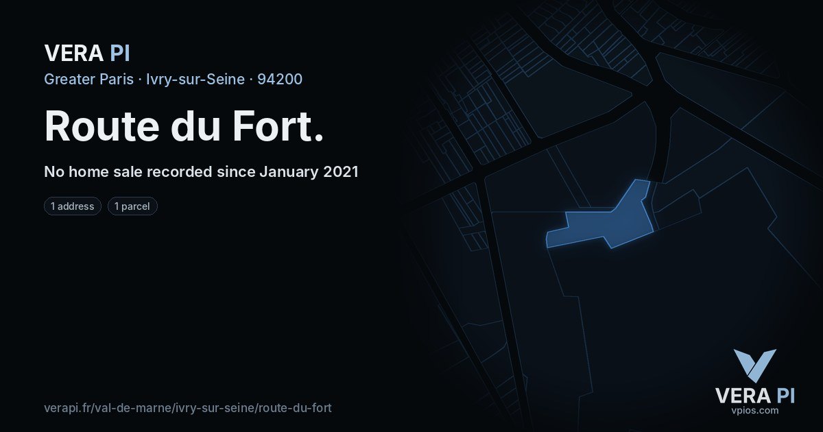 Route du Fort, Ivry-sur-Seine at night – every parcel coloured by the prices around it, the street's own parcels lit