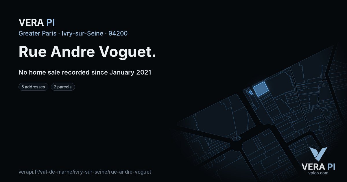 Rue Andre Voguet, Ivry-sur-Seine at night – every parcel coloured by the prices around it, the street's own parcels lit