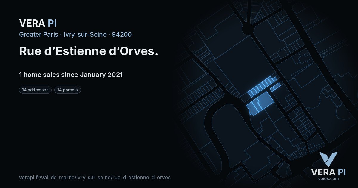 Rue d’Estienne d’Orves, Ivry-sur-Seine at night – every parcel coloured by the prices around it, the street's own parcels lit