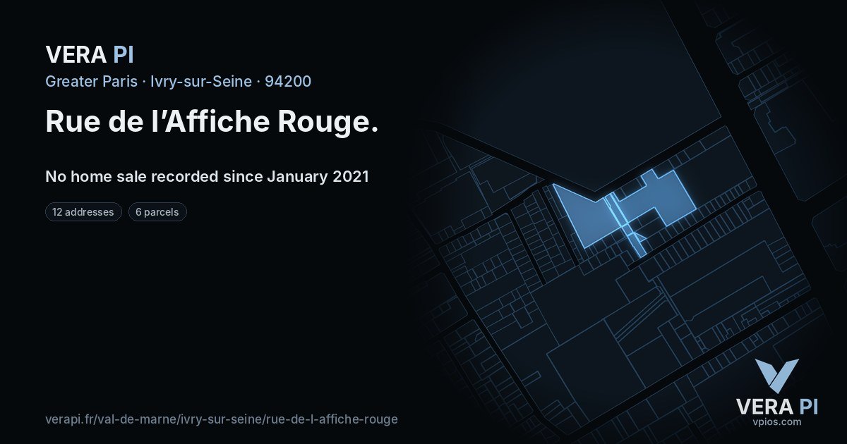 Rue de l’Affiche Rouge, Ivry-sur-Seine at night – every parcel coloured by the prices around it, the street's own parcels lit