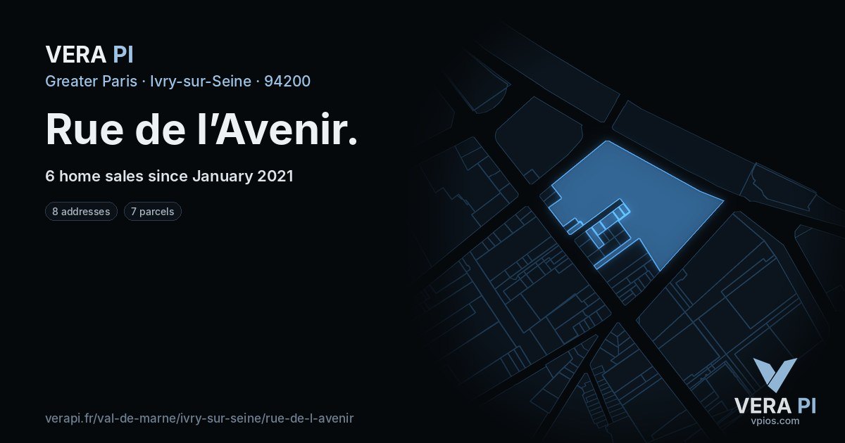 Rue de l’Avenir, Ivry-sur-Seine at night – every parcel coloured by the prices around it, the street's own parcels lit