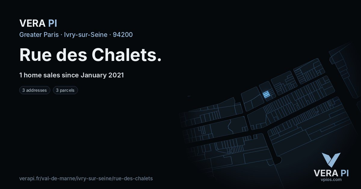 Rue des Chalets, Ivry-sur-Seine at night – every parcel coloured by the prices around it, the street's own parcels lit