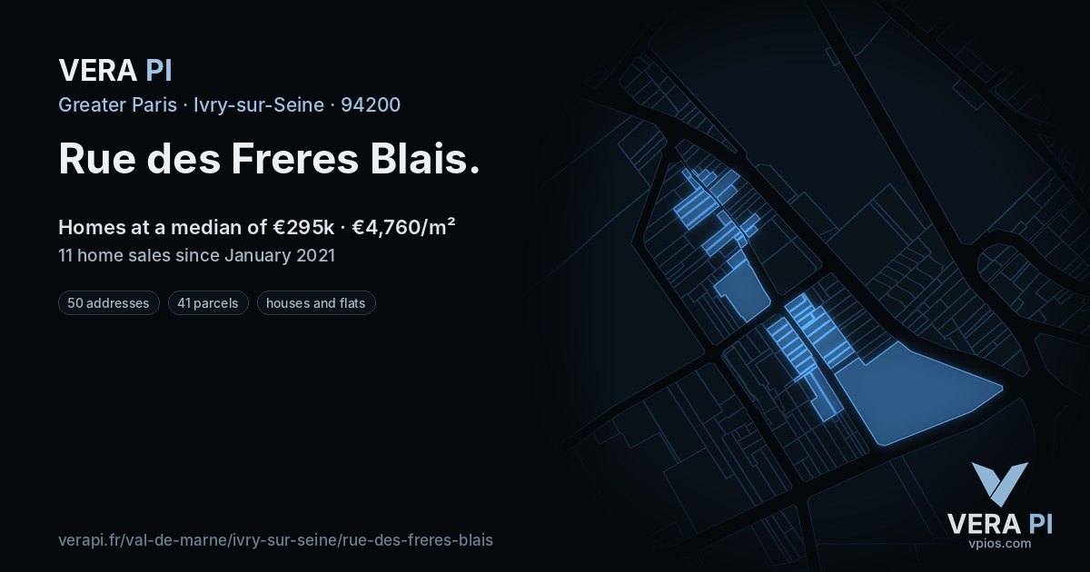 Rue des Freres Blais, Ivry-sur-Seine at night – every parcel coloured by the prices around it, the street's own parcels lit