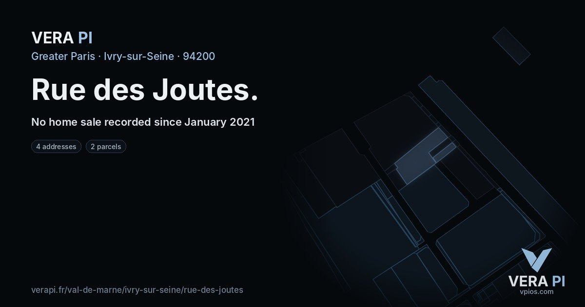 Rue des Joutes, Ivry-sur-Seine at night – every parcel coloured by the prices around it, the street's own parcels lit