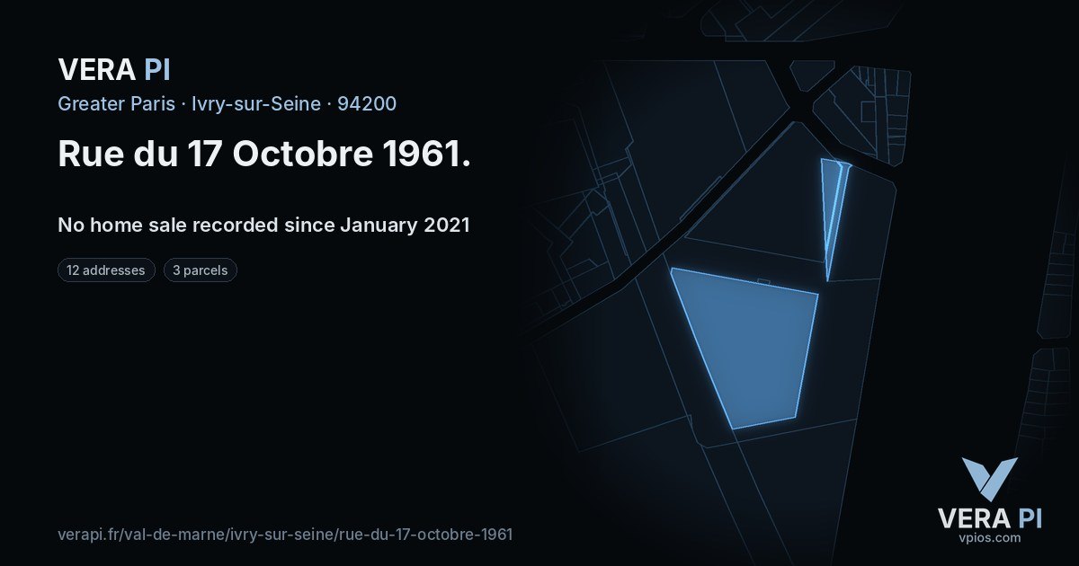 Rue du 17 Octobre 1961, Ivry-sur-Seine at night – every parcel coloured by the prices around it, the street's own parcels lit