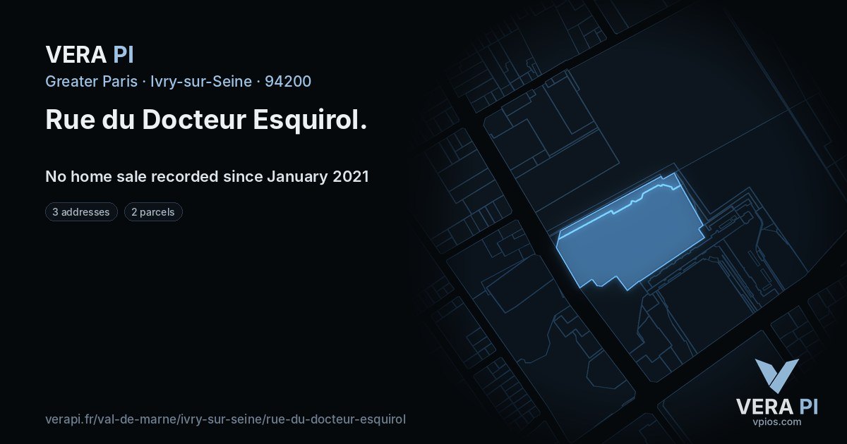 Rue du Docteur Esquirol, Ivry-sur-Seine at night – every parcel coloured by the prices around it, the street's own parcels lit