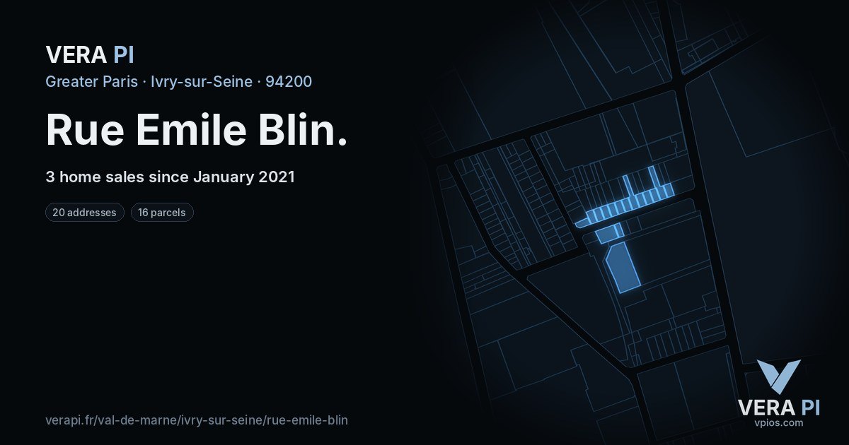 Rue Emile Blin, Ivry-sur-Seine at night – every parcel coloured by the prices around it, the street's own parcels lit
