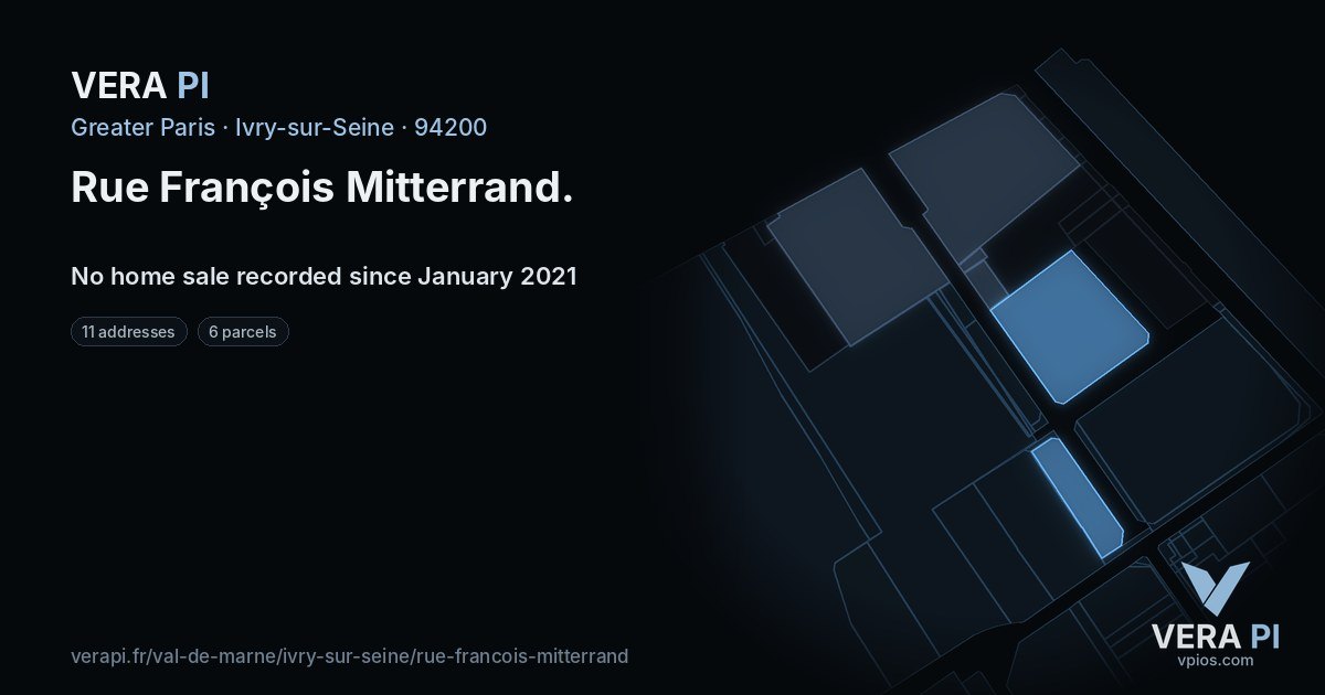 Rue François Mitterrand, Ivry-sur-Seine at night – every parcel coloured by the prices around it, the street's own parcels lit