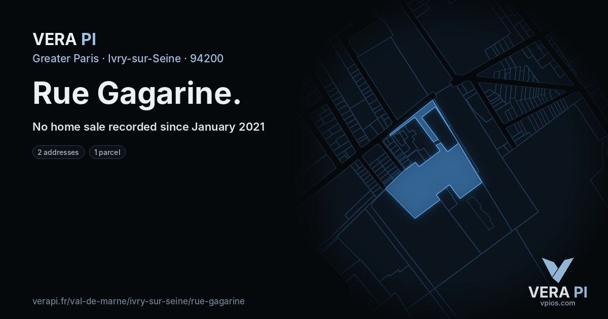 Rue Gagarine, Ivry-sur-Seine at night – every parcel coloured by the prices around it, the street's own parcels lit