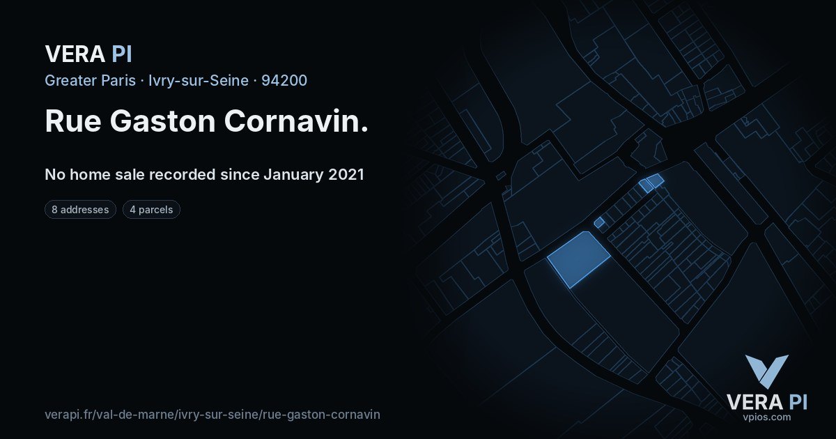 Rue Gaston Cornavin, Ivry-sur-Seine at night – every parcel coloured by the prices around it, the street's own parcels lit