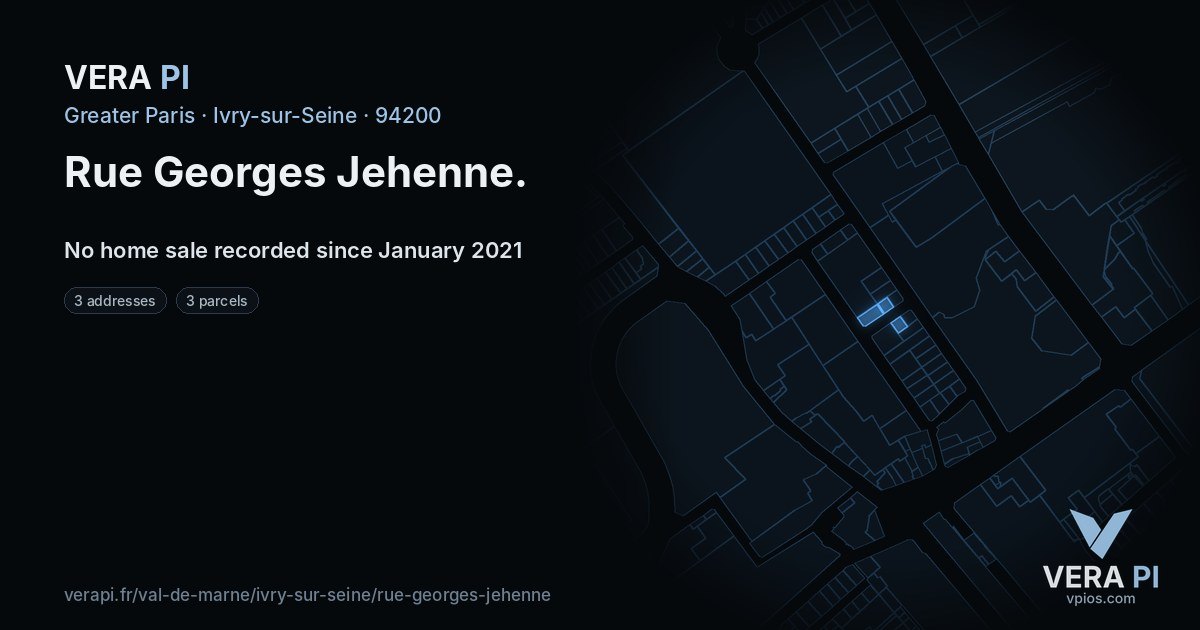Rue Georges Jehenne, Ivry-sur-Seine at night – every parcel coloured by the prices around it, the street's own parcels lit