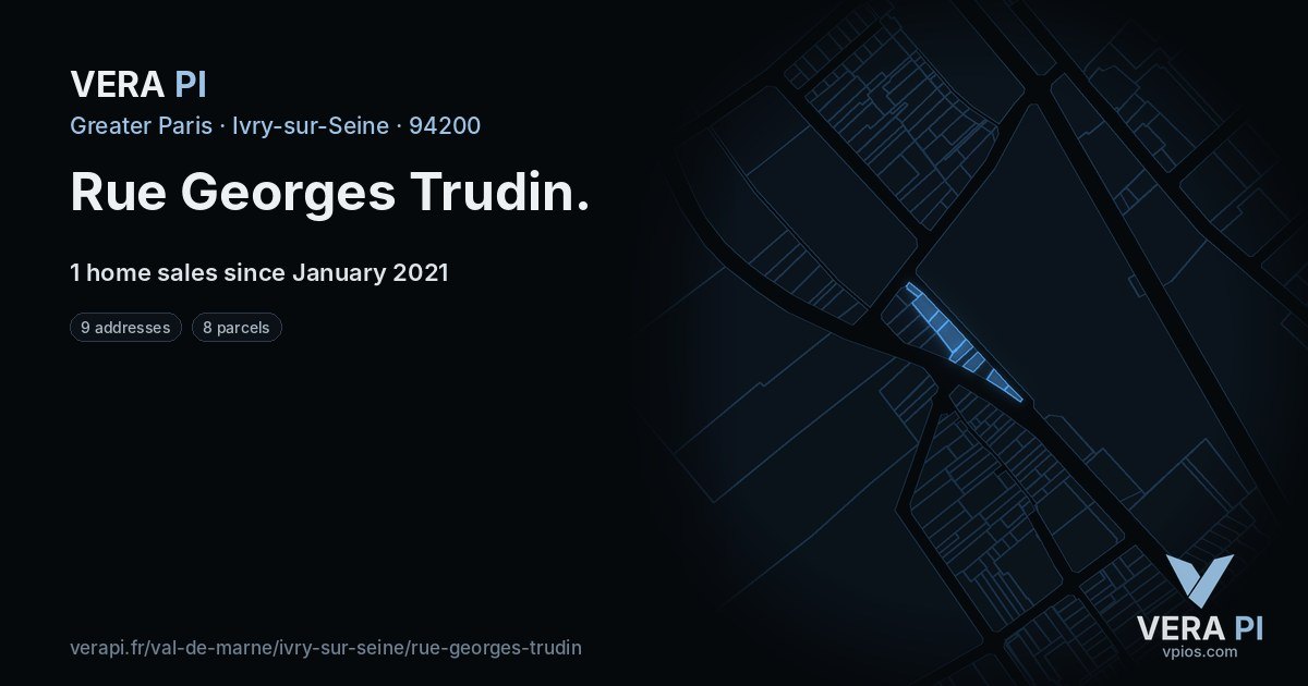 Rue Georges Trudin, Ivry-sur-Seine at night – every parcel coloured by the prices around it, the street's own parcels lit