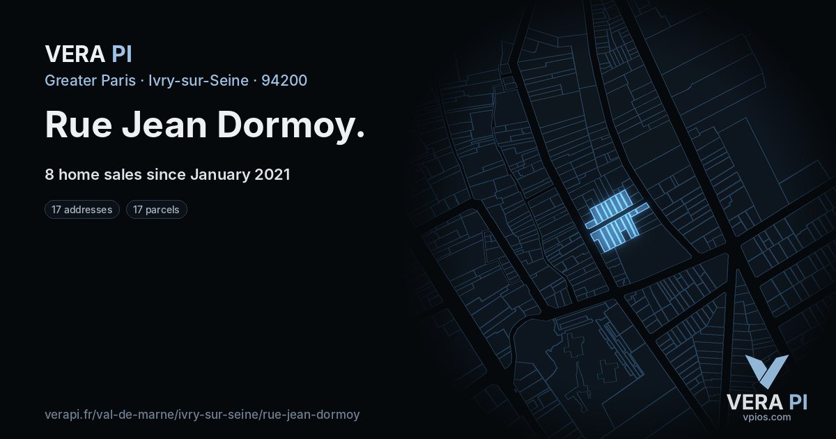 Rue Jean Dormoy, Ivry-sur-Seine at night – every parcel coloured by the prices around it, the street's own parcels lit