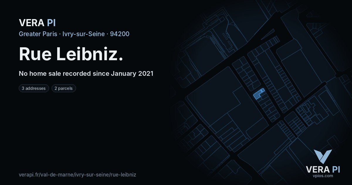 Rue Leibniz, Ivry-sur-Seine at night – every parcel coloured by the prices around it, the street's own parcels lit