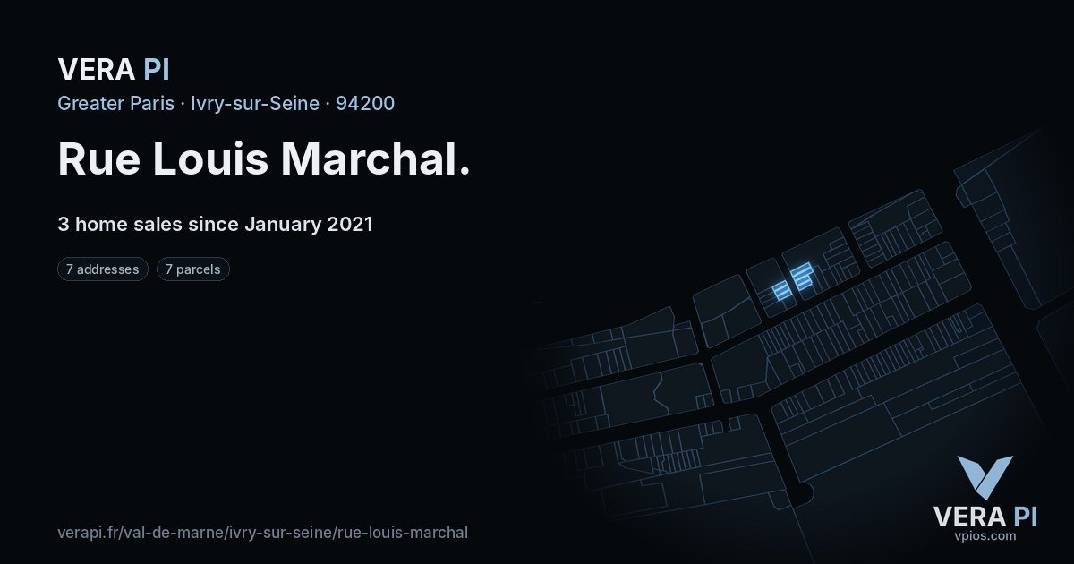 Rue Louis Marchal, Ivry-sur-Seine at night – every parcel coloured by the prices around it, the street's own parcels lit