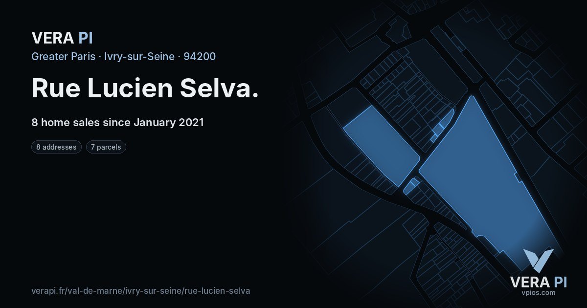 Rue Lucien Selva, Ivry-sur-Seine at night – every parcel coloured by the prices around it, the street's own parcels lit