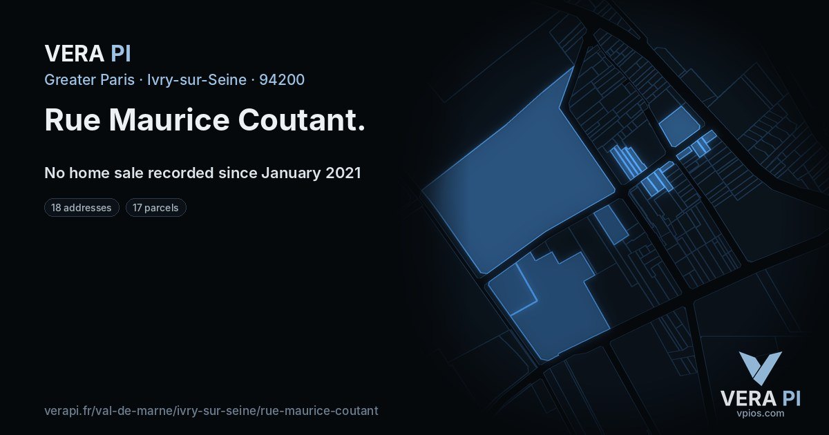 Rue Maurice Coutant, Ivry-sur-Seine at night – every parcel coloured by the prices around it, the street's own parcels lit