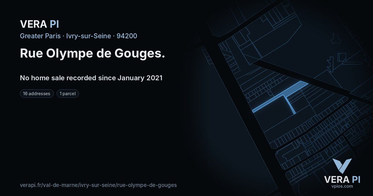 Rue Olympe de Gouges, Ivry-sur-Seine at night – every parcel coloured by the prices around it, the street's own parcels lit