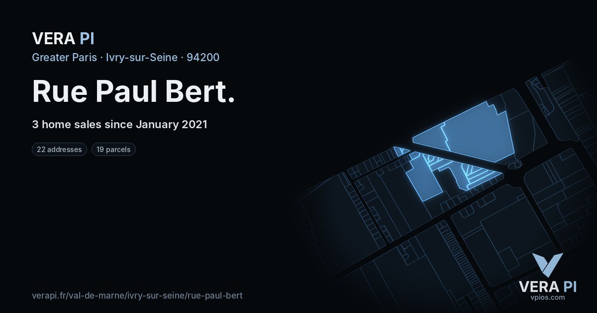 Rue Paul Bert, Ivry-sur-Seine at night – every parcel coloured by the prices around it, the street's own parcels lit