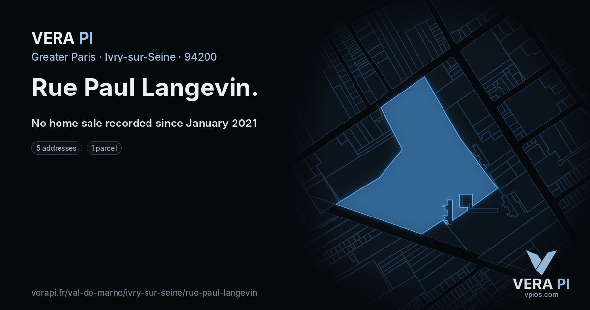 Rue Paul Langevin, Ivry-sur-Seine at night – every parcel coloured by the prices around it, the street's own parcels lit