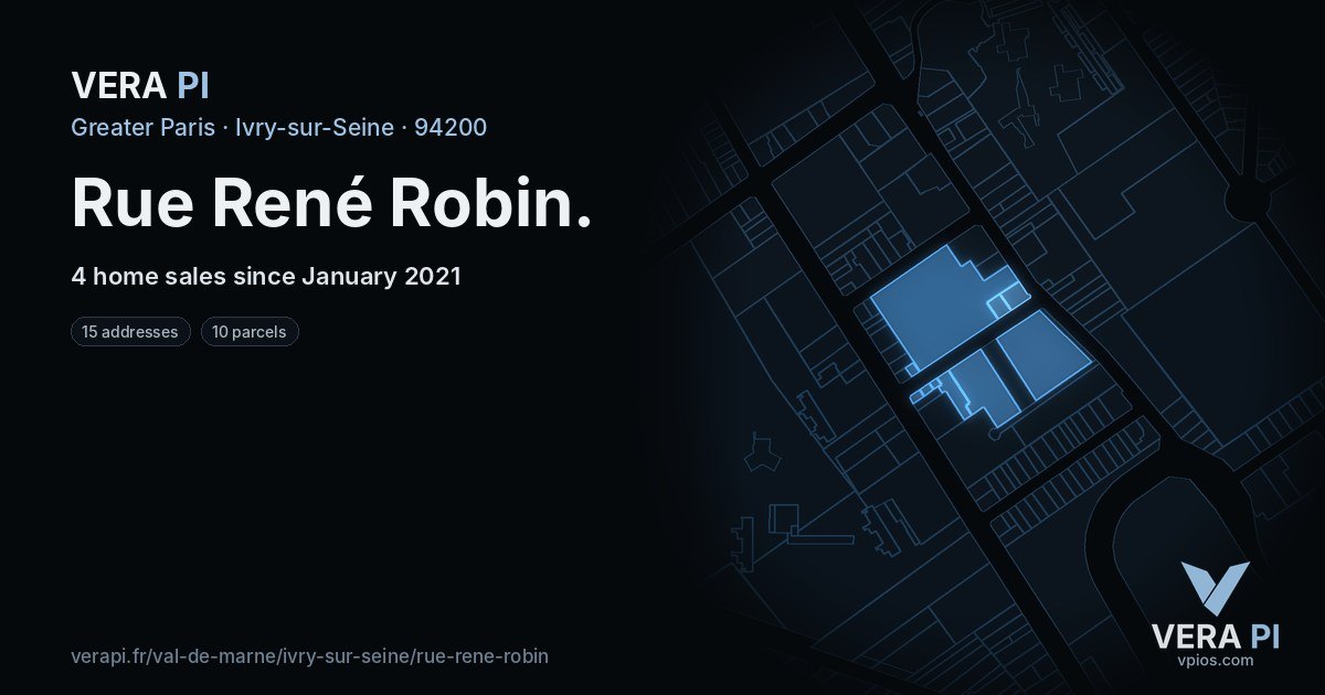 Rue René Robin, Ivry-sur-Seine at night – every parcel coloured by the prices around it, the street's own parcels lit